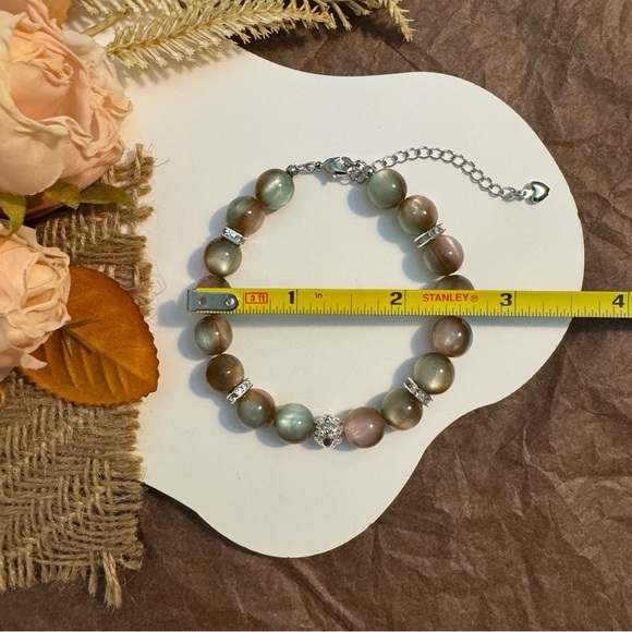 Olive & Earth Tone Beaded Bracelet with Adjustable Chain - Picture 5 of 5